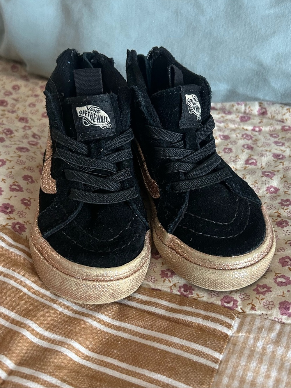 Toddler high top black and gold glitter vans size 5
